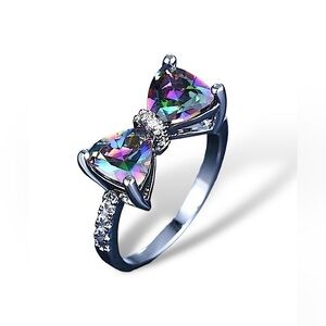 Multicolor Bow Silver Tone Ring